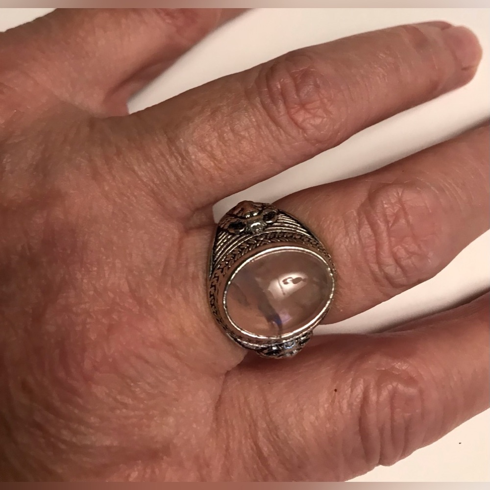 Rose Quartz Stamped 925 Sterling Silver Ring